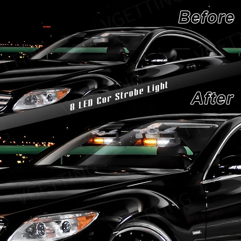 2-in-1 LED Car Strobe Lights For Emergency Flash Warning Lamp Windshield Bar 16 Beads Red  | AUTOKITSHOP