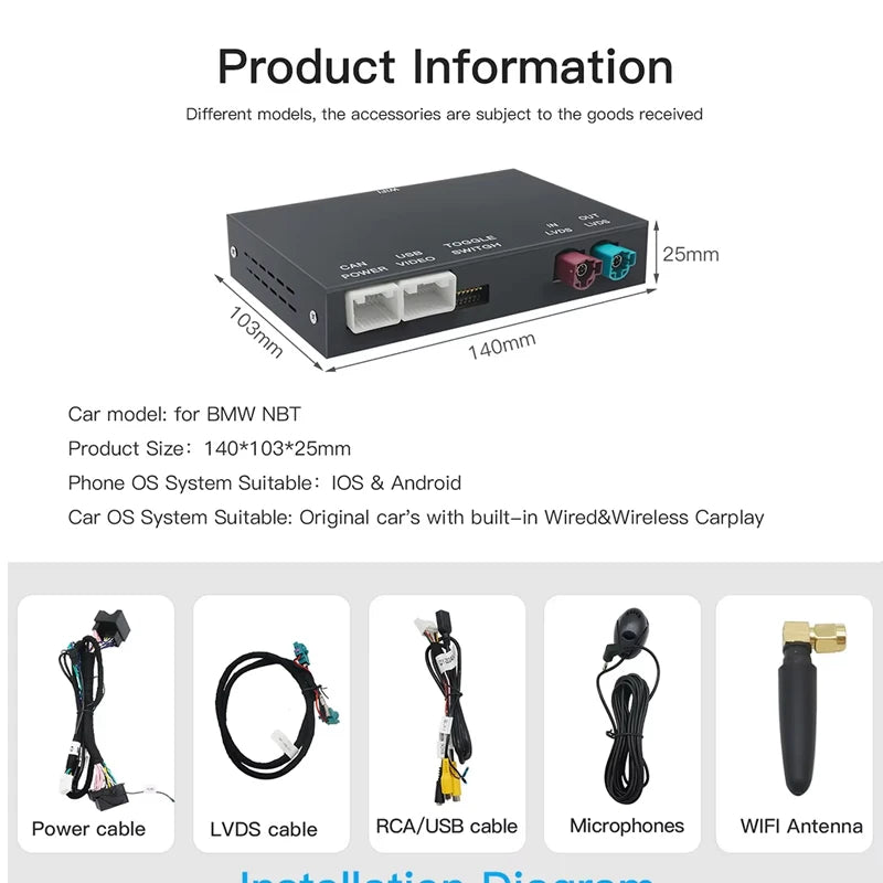 CarPlay Android Auto Adapter for BMW Mini R55 R56 R57 R58 R59 R60 R61 F54 F55 Clubman Coun