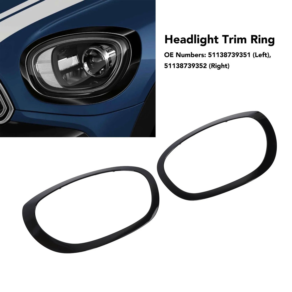 1 Pair Car Headlight Trim Ring 51138739351 Black Headlight Trim Ring Bezel Replacement for Coope - Automotive LED Light