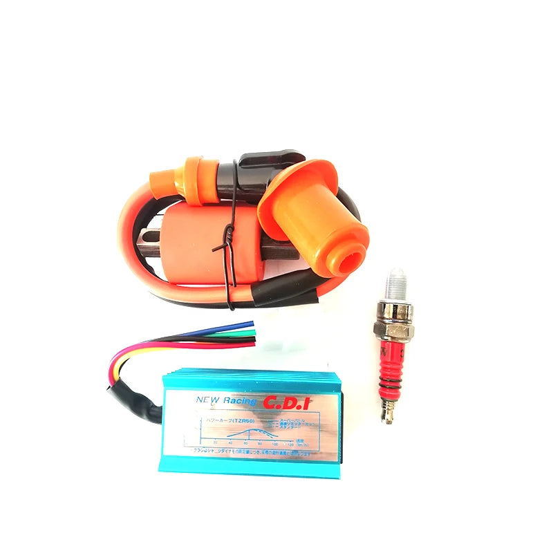 5 Pin Motorcycle Bikes CDI Box + Ignition Coil +Spark Plug For 50-125cc