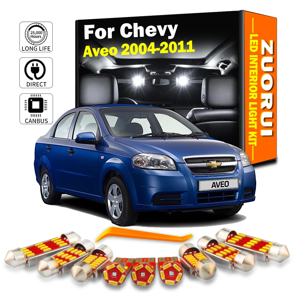 11-Piece LED Interior Light Kit for Chevrolet Chevy Aveo 2007-2011 - Canbus Dome Map Door Trunk Bulbs | AUTOKITSHOP
