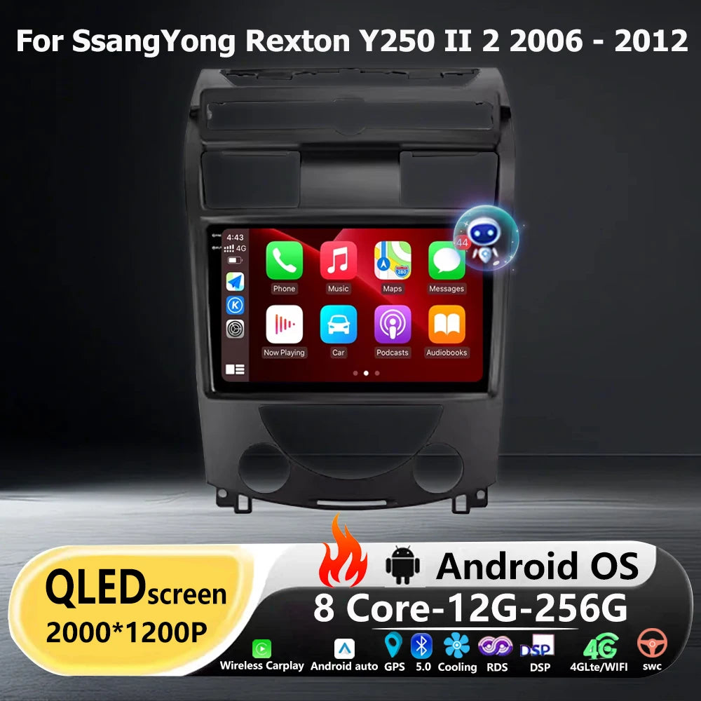 Android 16 Auto For SsangYong Rexton Y250 II 2 2006 - 2012 Car Radio Multimedia Video Play