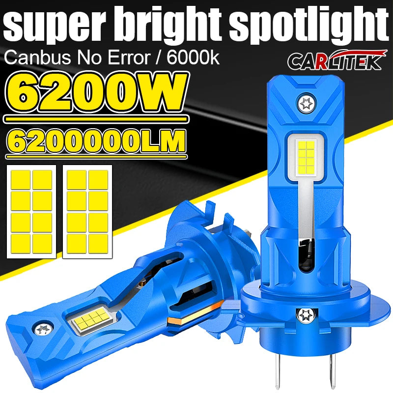 6200W Upgraded H7 Led Canbus 1:1 Mini Size Car Headlights Turbo Fan High Low Beam 6000K Co