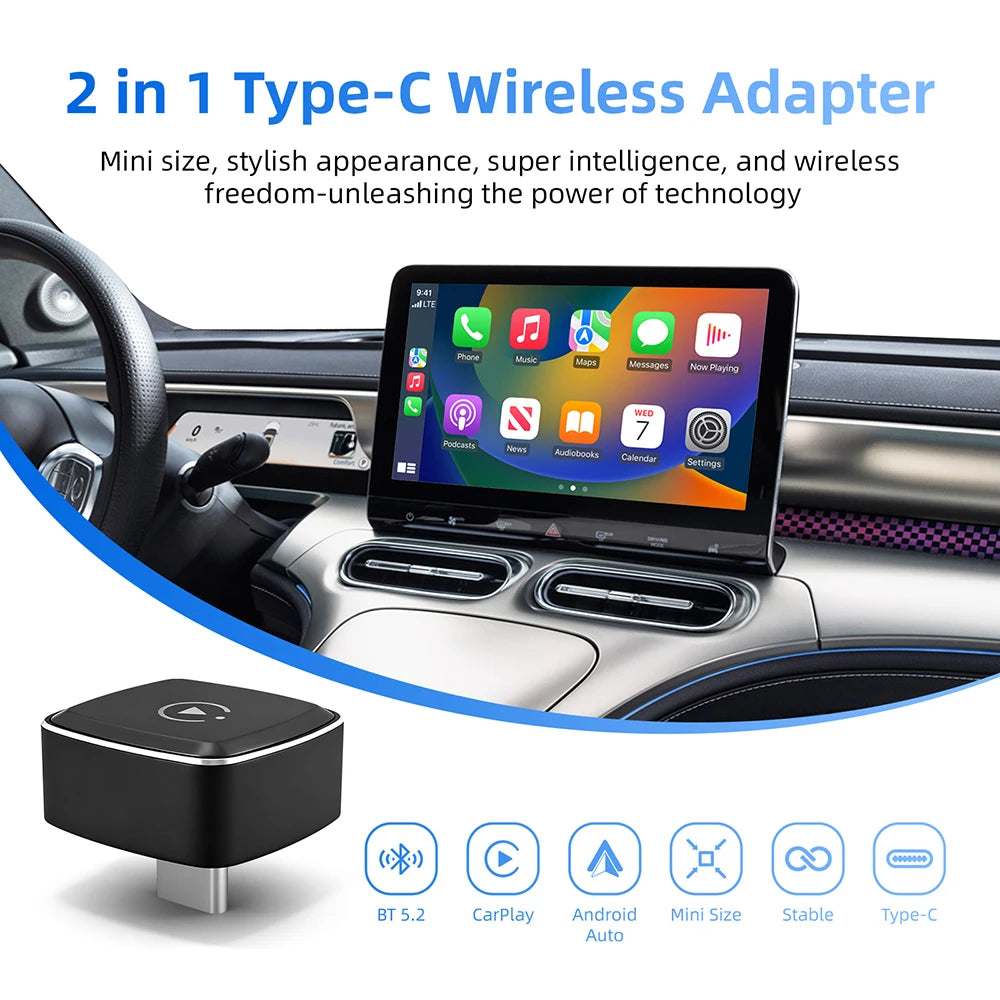 2 in1 Wired to Wireless CarPlay Adapter Plug & Plug Auto Connect Converts for Wired Cars C | AUTOKITSHOP