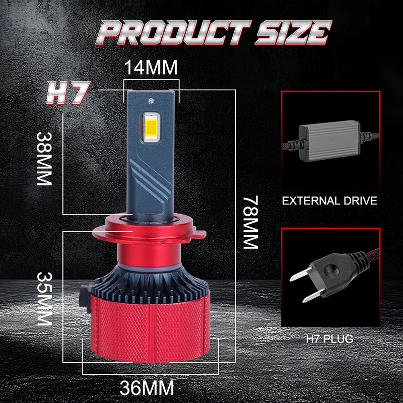 4800W H7 H4 LED Headlights H11 H1 H8 9005 HB3 9006 HB4 9012 HIR2 5570 CSP Chips 6000K Canb