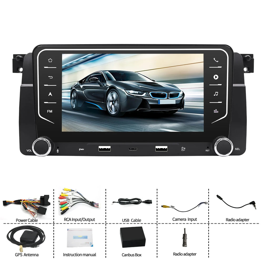 7" Android Car Radio GPS for BMW E46 1999-2004 Wireless CarPlay Android Auto Bluetooth Steering Control - Type-C 2GB 64G