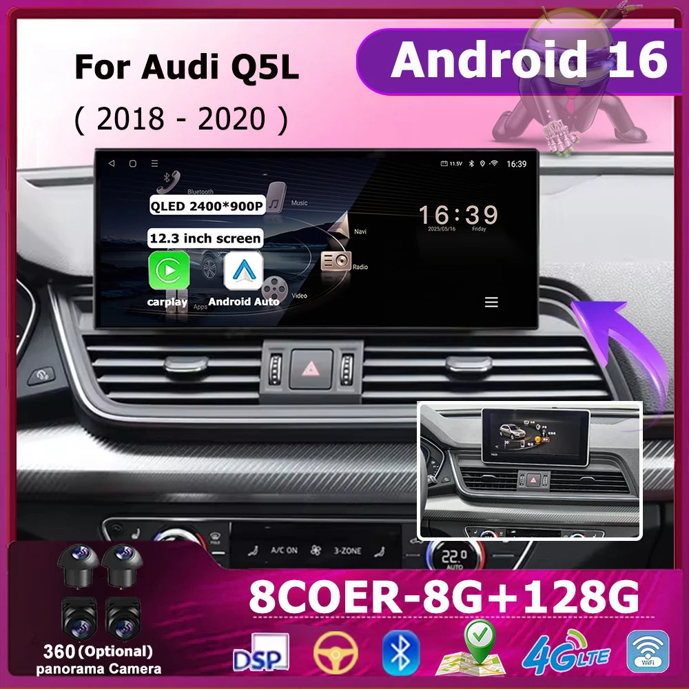 Car Multimedia Radio For Audi Q5L 2018 - 2020 Wireless CarPlay Android16 Player DSP Stereo