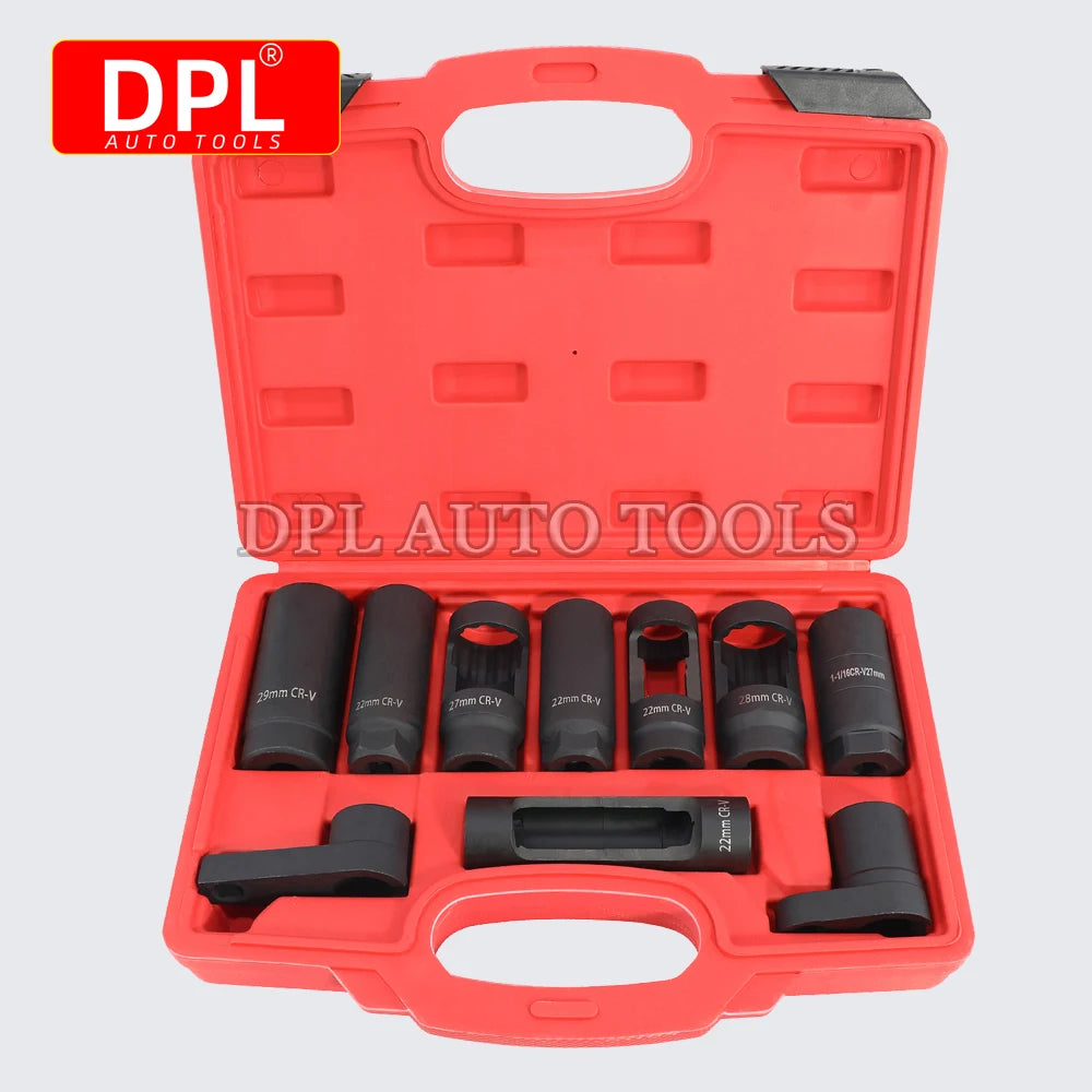 10PCS Drive 1/2 & 3/8 Oxygen Sensor Socket Wrench Disassembly Tools Install Offset Vacuum Sensor - Automotive LED Light