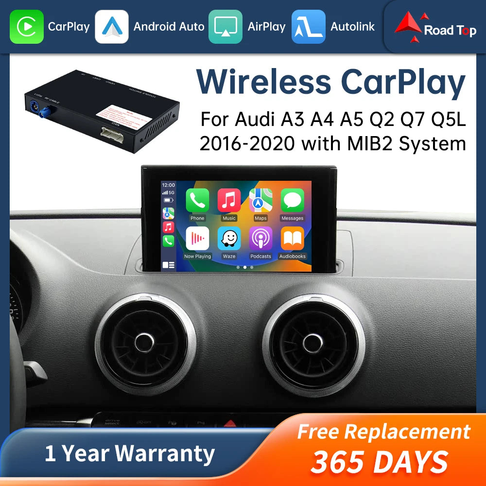 Road Top Wireless CarPlay Box for Audi A3 8V Q2 8P 2013-2018, with Android Auto Interface  | AUTOKITSHOP