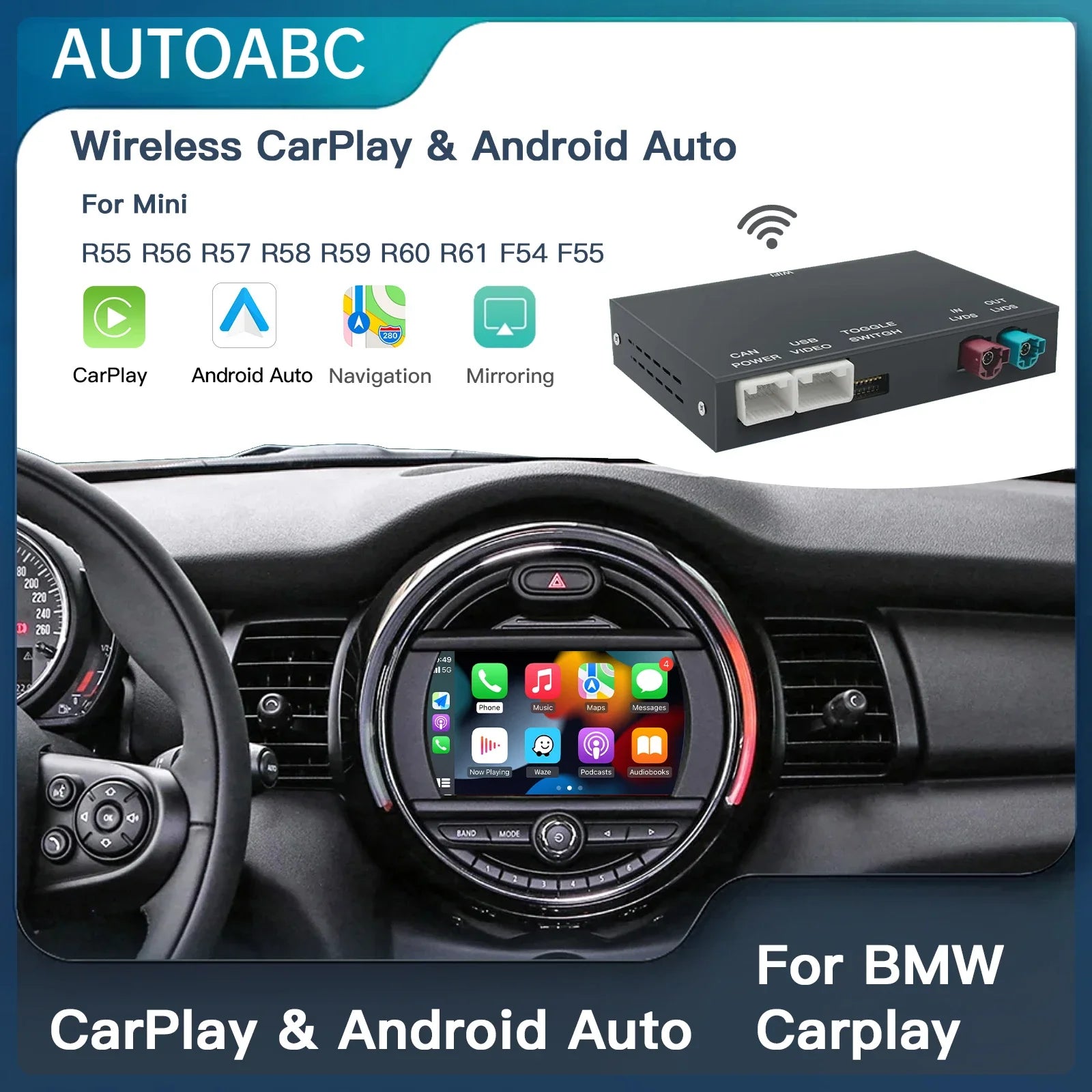 Wireless CarPlay Android Auto for BMW Mini R55 R56 R57 R58 R59 R60 R61 F54 F55 Clubman Cou