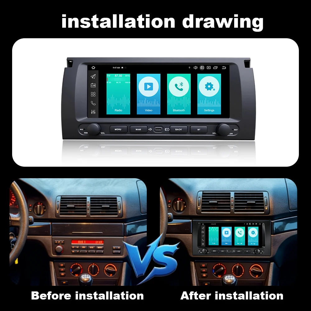 Wireless CarPlay Android OS Car Radio for BMW 5 Series E39 2002-2008 Touch Display Multime