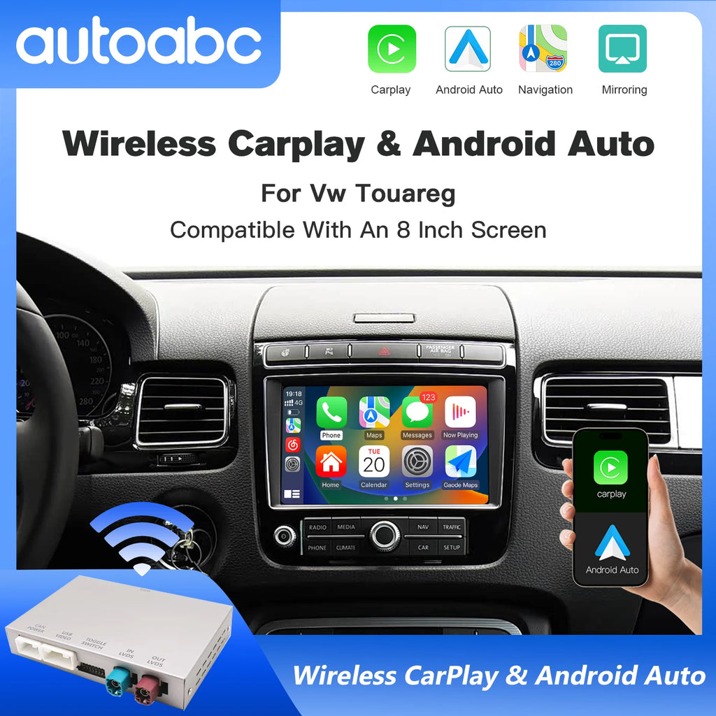 AUTOABC Wireless CarPlay AirPlay Box Android Auto Module for Volkswagen Touareg RNS850 Wit