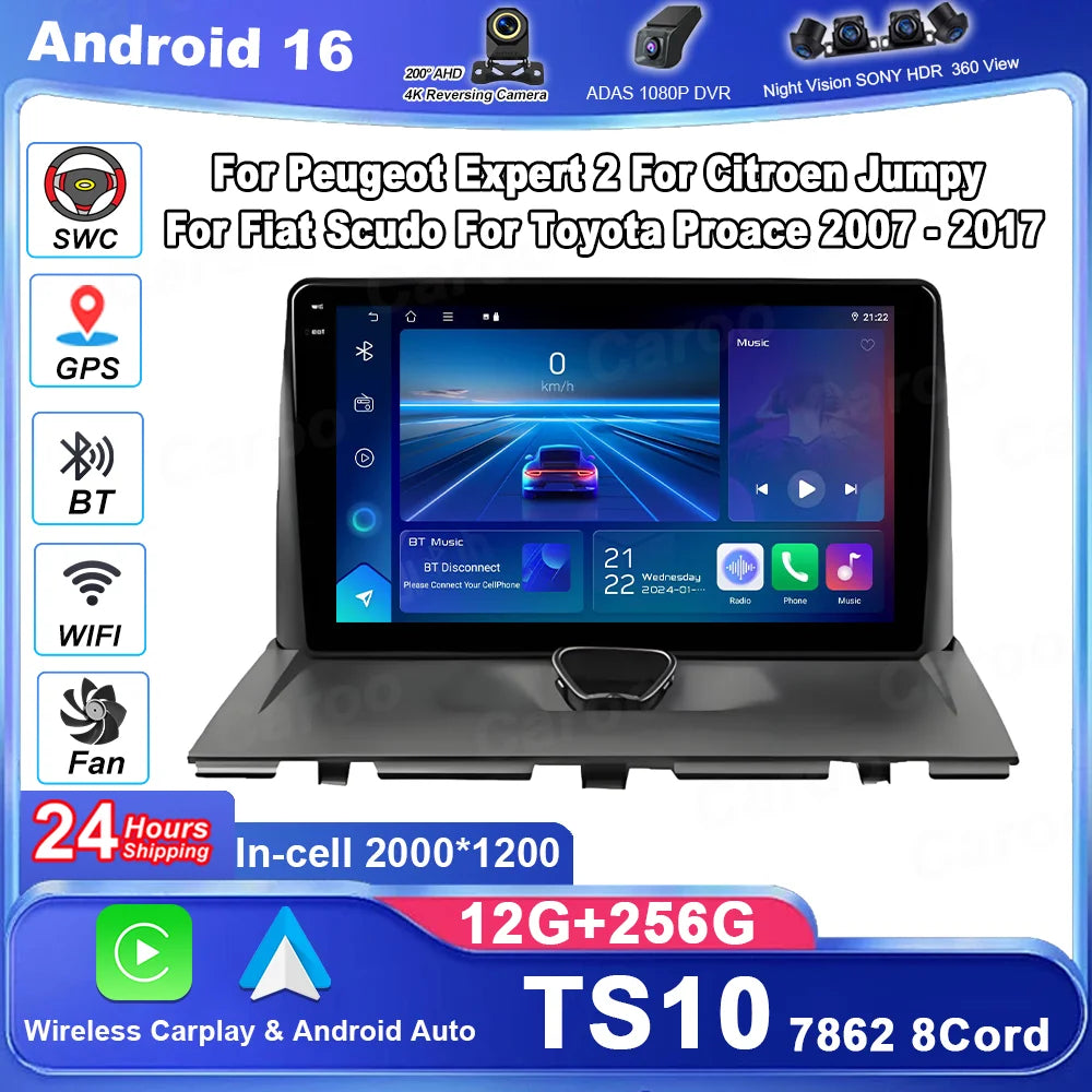 Android 16 For Peugeot Expert 2 For Citroen Jumpy For Fiat Scudo For Toyota Proace 2007-20