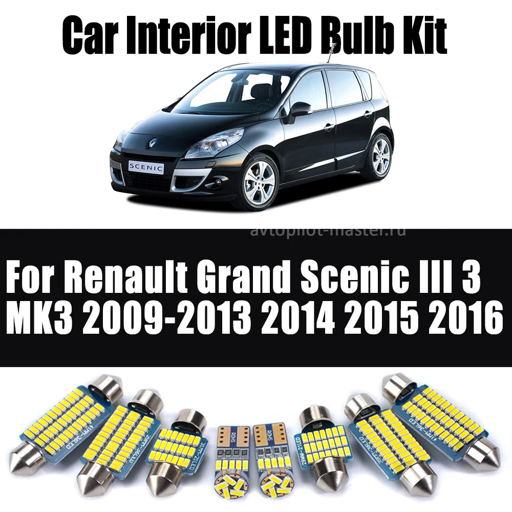 20-Piece LED Interior Light Kit for Renault Grand Scenic III 3 MK3 2009-2014 - Canbus Dome Map Door Trunk Bulbs | AUT...