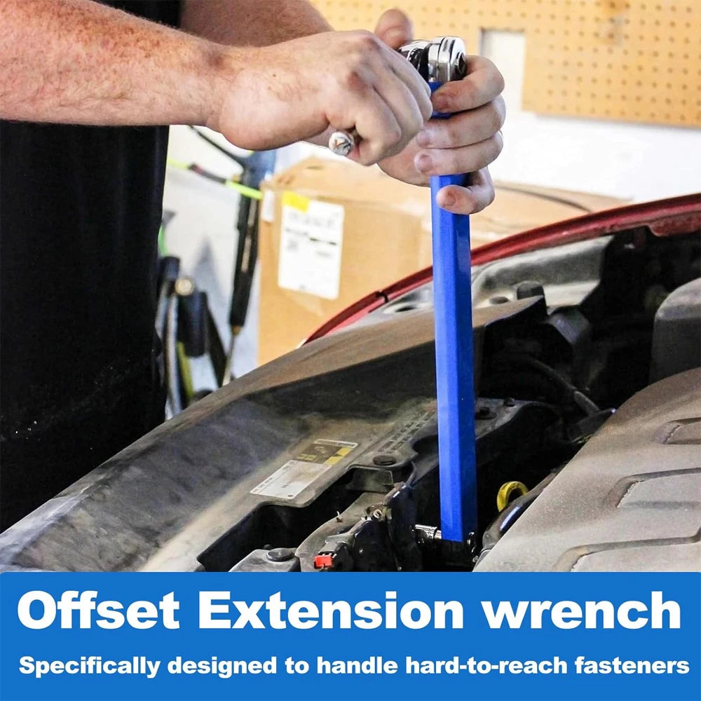 Offset Extension Wrench Tight Spaces Extension Tool with 1/2", 1/4" and 3/8" Drive Adapters Univ - Automotive LED Light