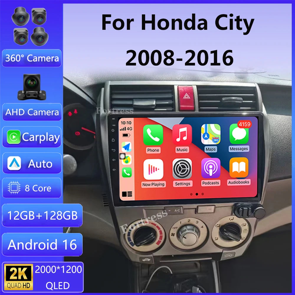 Car Radio Android 16 Carplay Multimedia Player For Honda City 2008 2009 2010 2011 2012 201