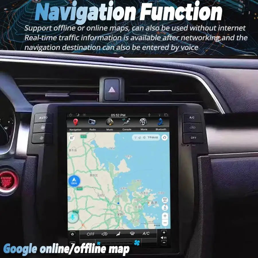 10.4" Vertical Screen Navigation Navi GPS Carplay For Honda CIVIC 2016-2025 Android 15 BT
