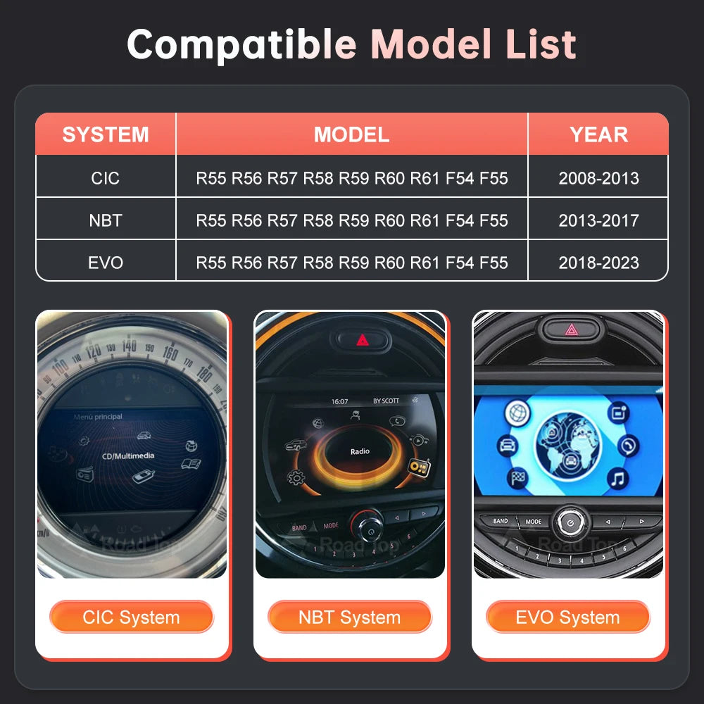 Road Top Wireless CarPlay Android Auto for Mini R55 R56 R57 R58 R59 R60 R61 F54 F55 F56 F5 | AUTOKITSHOP