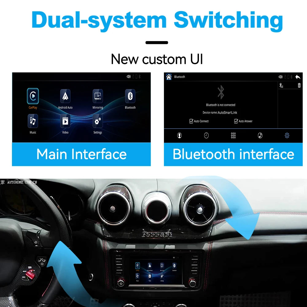 Wireless CarPlay Android Auto Interface for Ferrari California T 2015-2018 - Mirroring USB Flash Play, OEM Mic Support
