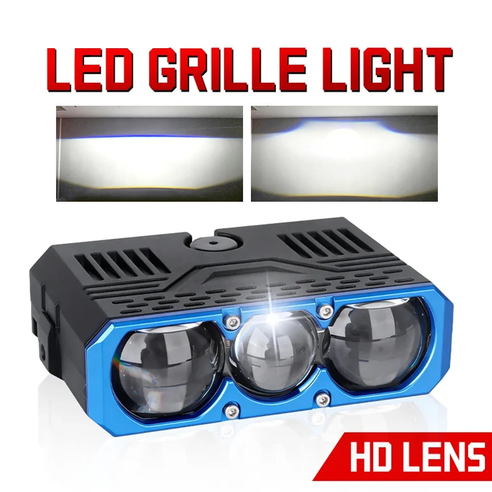 Triple Lens LED Spotlight 1200W Solenoid Beam Switching LED Headlight Universal Car Motorc