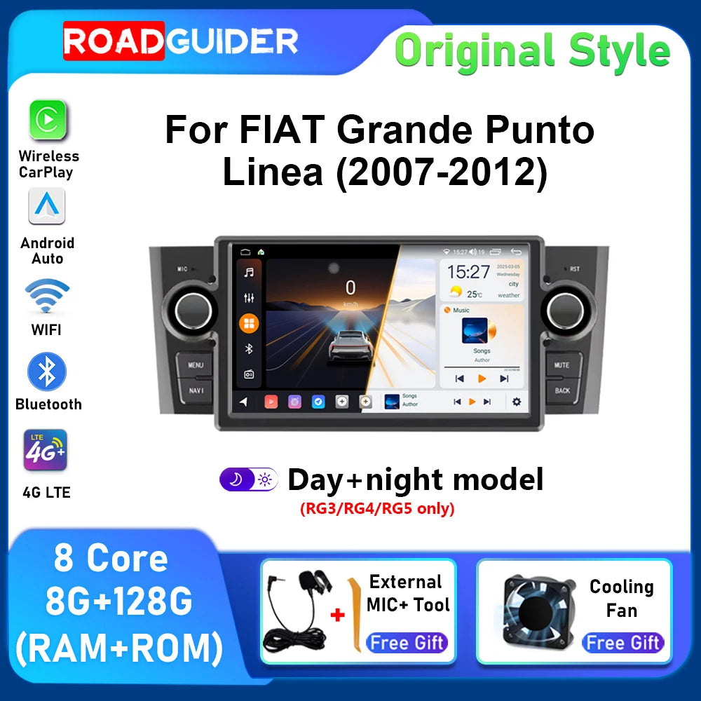 Android Auto Wireless Carplay For Fiat Linea Grande Punto Radio 2007 - 2012 GPS Navigation