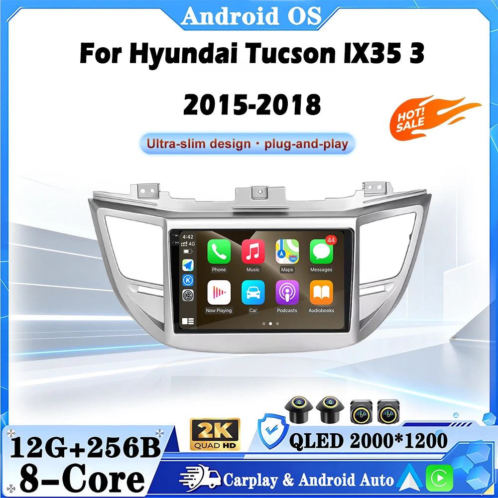 Wireless CarPlay Car Radio Multimedia Video Player Navigation GPS Android Auto For Hyundai