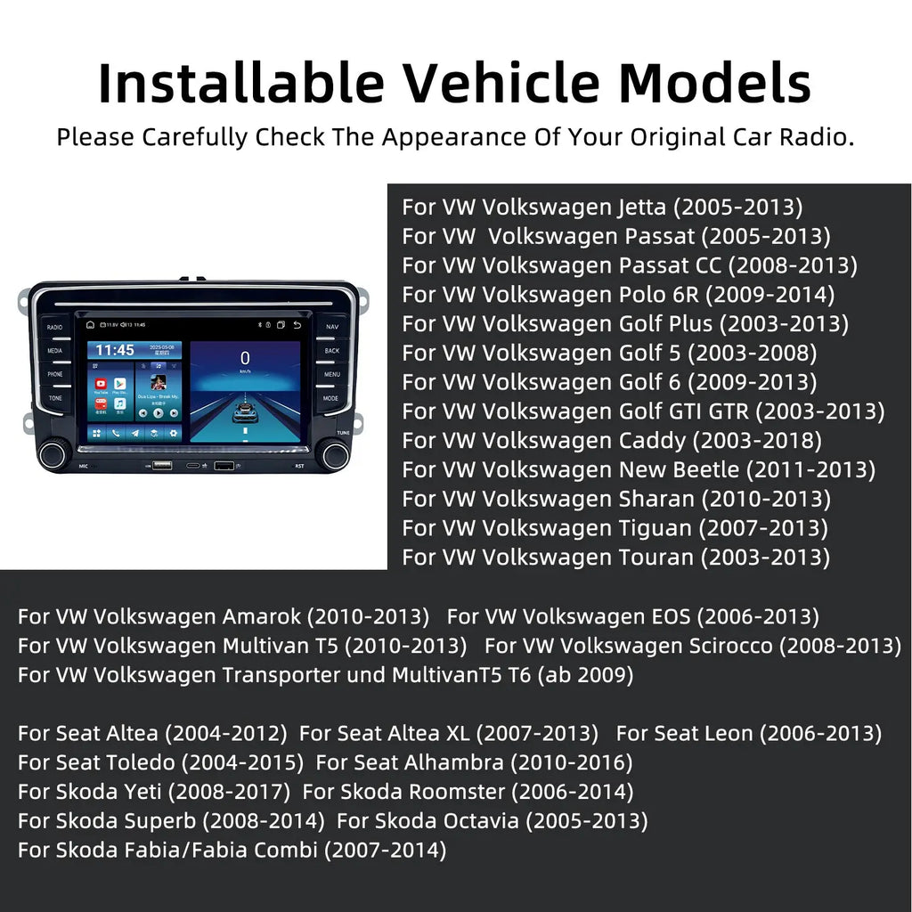 Wireless CarPlay Android Car Radio For Volkswagen Golf Jetta Passat Tiguan Skoda Octavia M