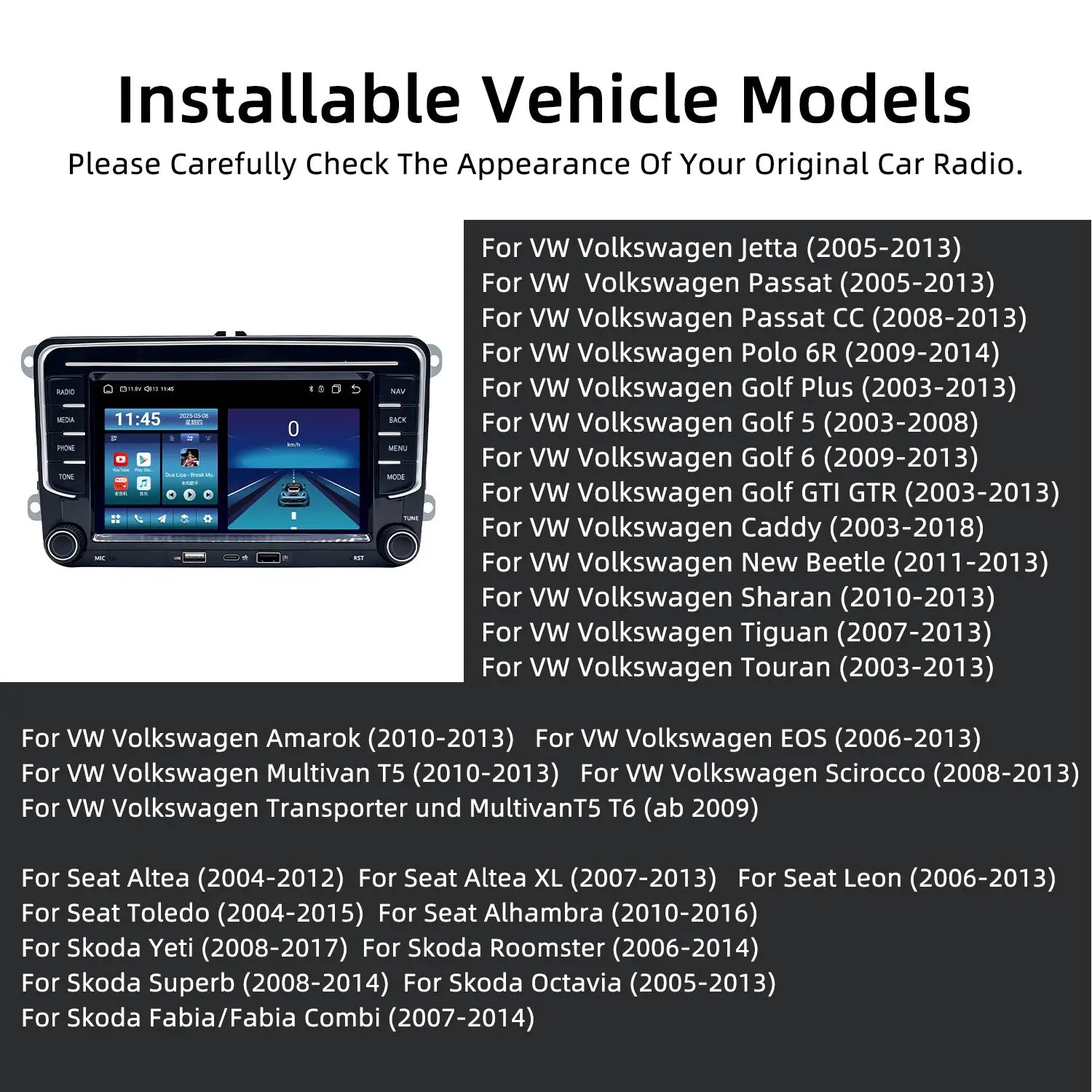 Wireless CarPlay Android Car Radio For Volkswagen Golf Jetta Passat Tiguan Skoda Octavia M