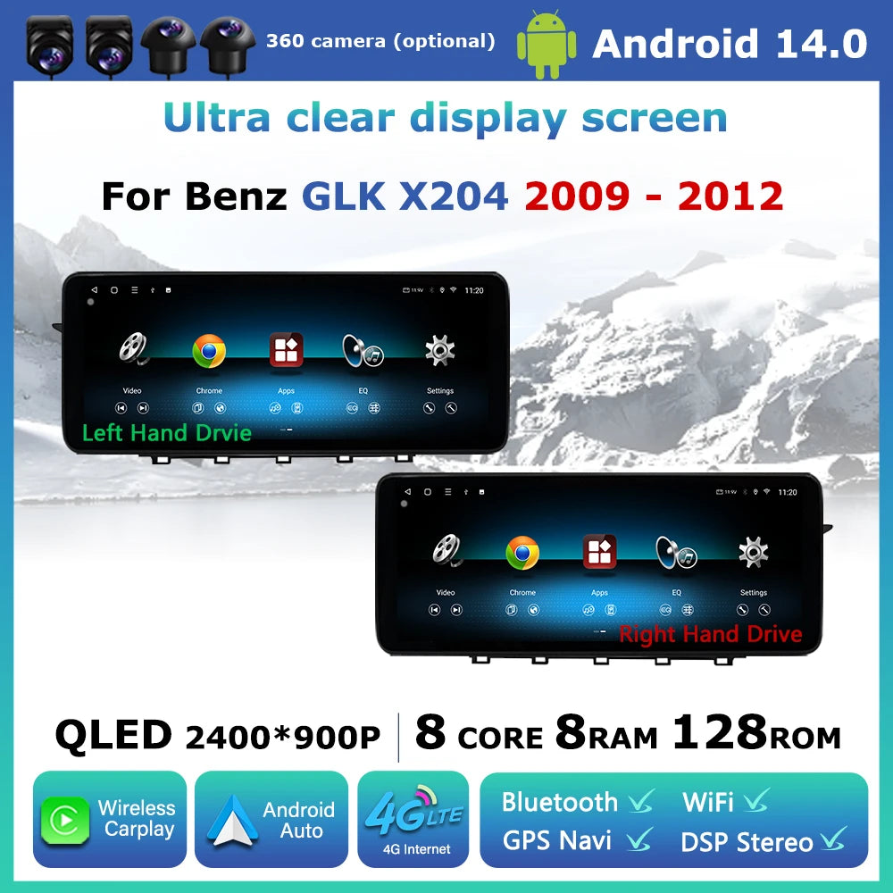QLED Ultra-Thin Screen for Mercedes Benz GLK X204 2009 - 2012 Android 14 Car Multimedia Ra