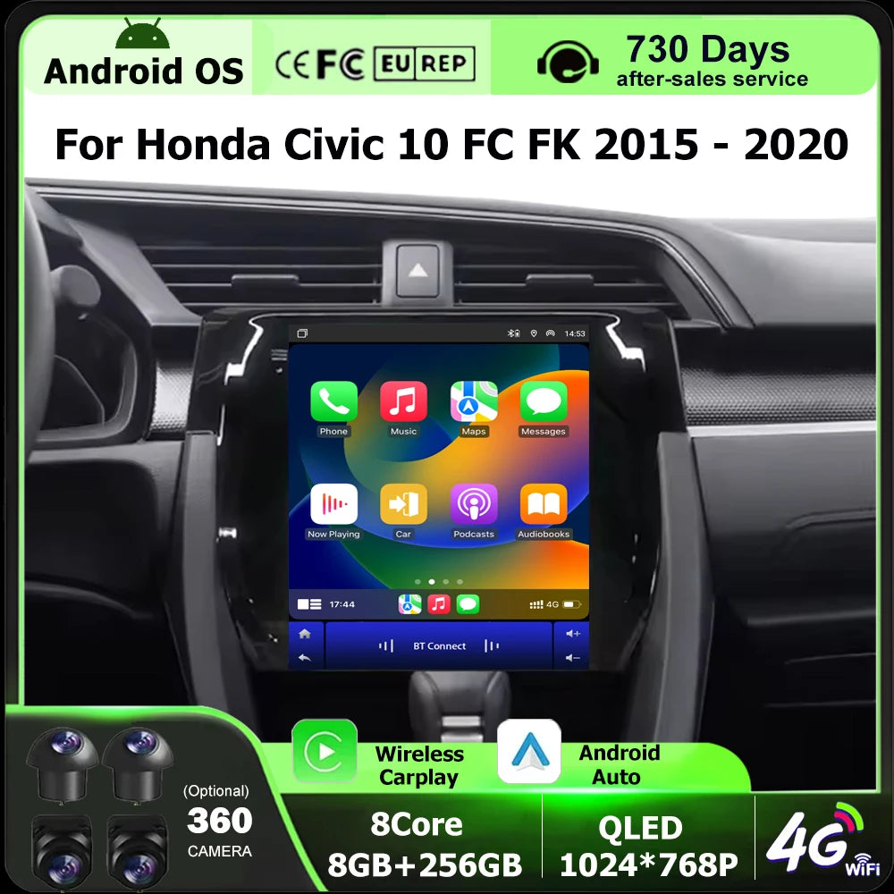 Wireless Carplay For Honda Civic 10 FC FK 2015 2016 2017 - 2020 Android 16 Car Radio Multi