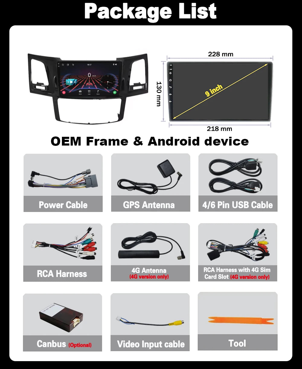 Android 16 Carplay Auto Car Radio For Toyota Fortuner HILUX Revo Vigo 2007-2015 Video Play