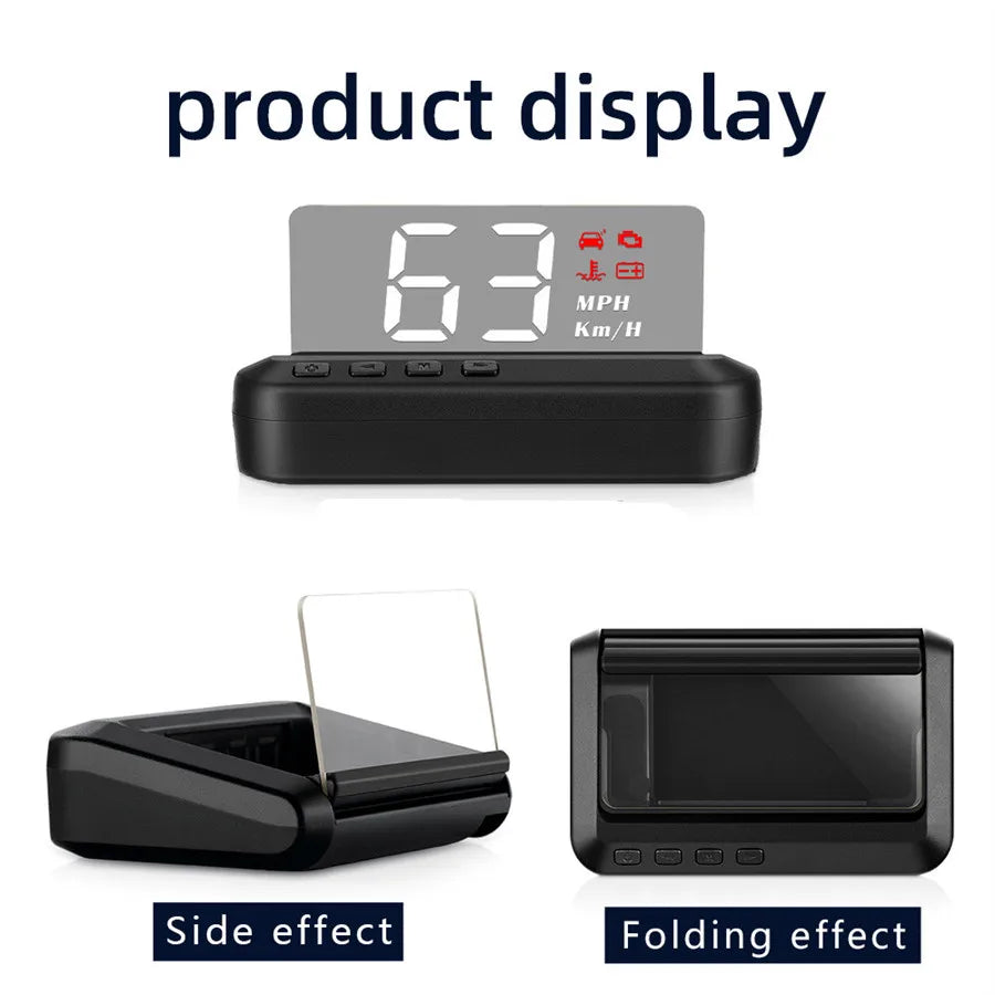Vehicle OBD2 HUD Head Up Display Digital Speed Projector Speedometer RPM KMH MPH