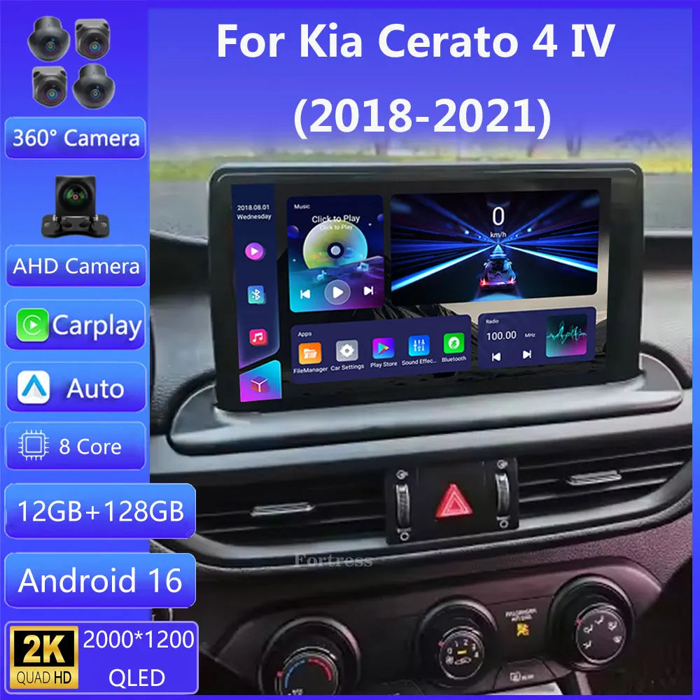 Android 16 Carplay Auto 2K Screen For Kia Cerato 4 IV 2018 - 2021 Car Radio BT Multimedia