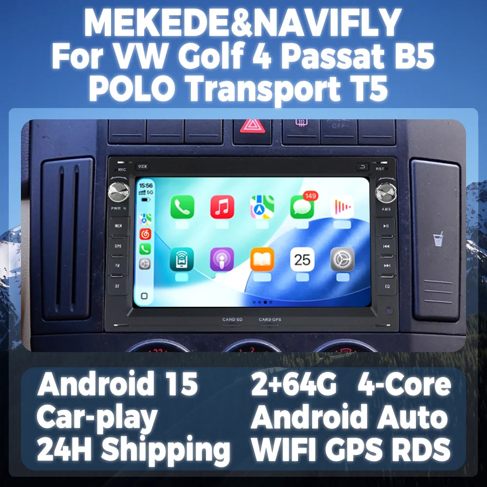 Wireless CarPlay Android Auto Multimedia Display Screen For Volkswagen Golf 4 Passat B5 PO