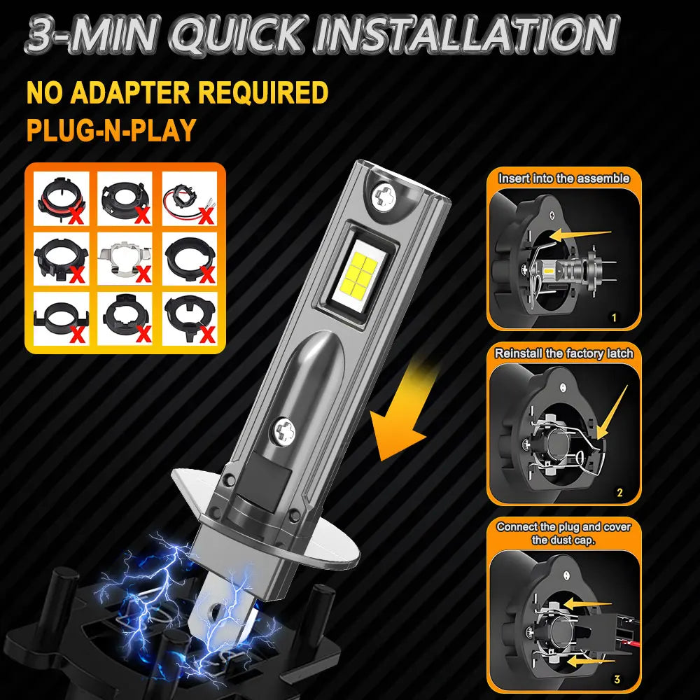 H1 LED Headlights 300000LM 6000K 500W 16 Core 9084 CSP High Low Beam Turbo Auto Light 1:1