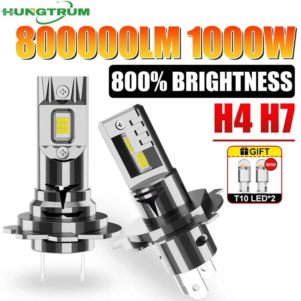 CANBUS H4 H7 LED Headlight 800000LM 1000W High Power With Fan Led Car Light Bulb Plug And