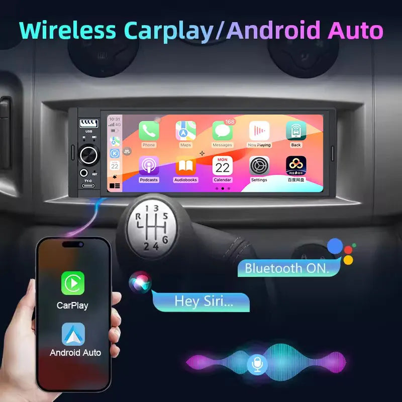 RSNAVI 6.86 Inch Universal 1 Din Car Stereo Radio MP5 Player Wireless Carplay Android Auto
