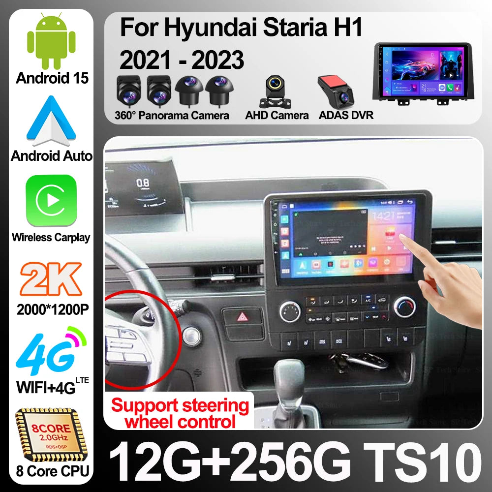 Android 16 For Hyundai Staria H1 2021-2023 Car Radio Auto Carplay Video Player Gps Navigat | AUTOKITSHOP