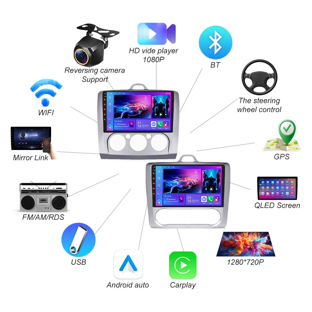 2 Din Android 16 Car Radio For Ford Focus 2 3 Mk2 Mk3 2004 2005 - 2011 Multimedia Video Pl | AUTOKITSHOP