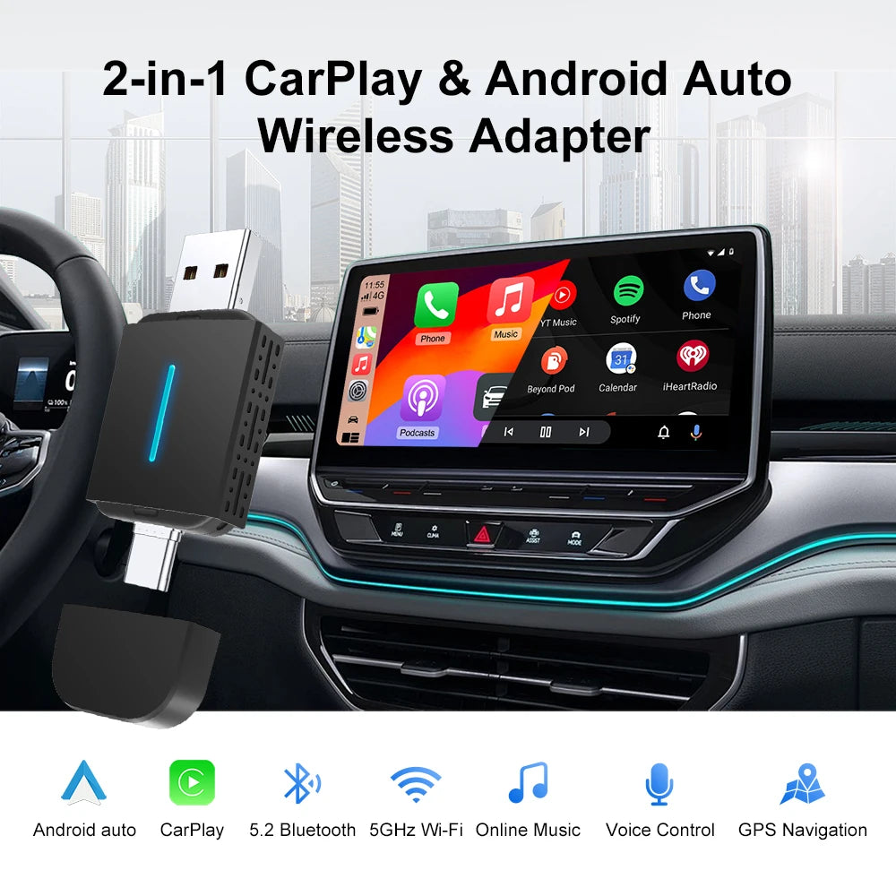 ANYFAR Dual Interface Wireless CarPlay Android Auto Wireless USB TYPE-C Adapter Smart Mini | AUTOKITSHOP