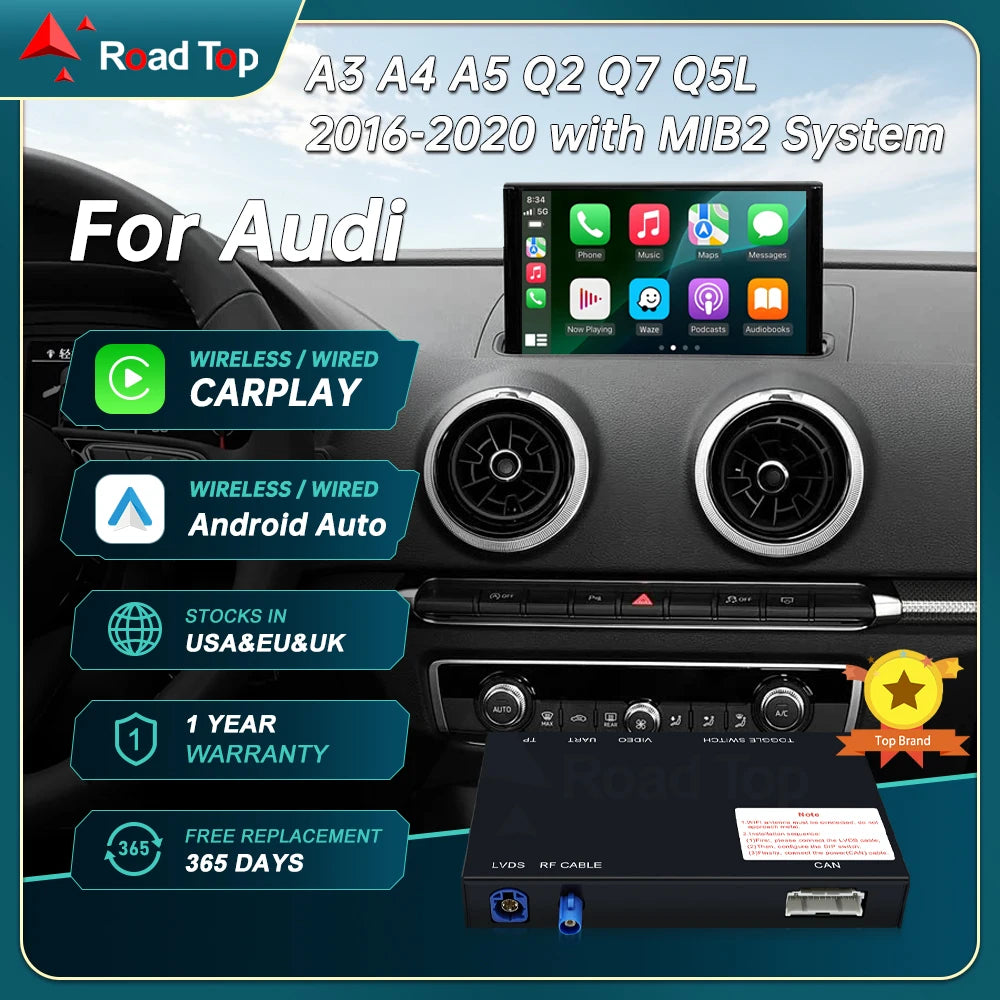 RoadTop Linux Modul Wireless CarPlay Android Auto Interface for Audi A3 Q2 2013-2018 MIB M