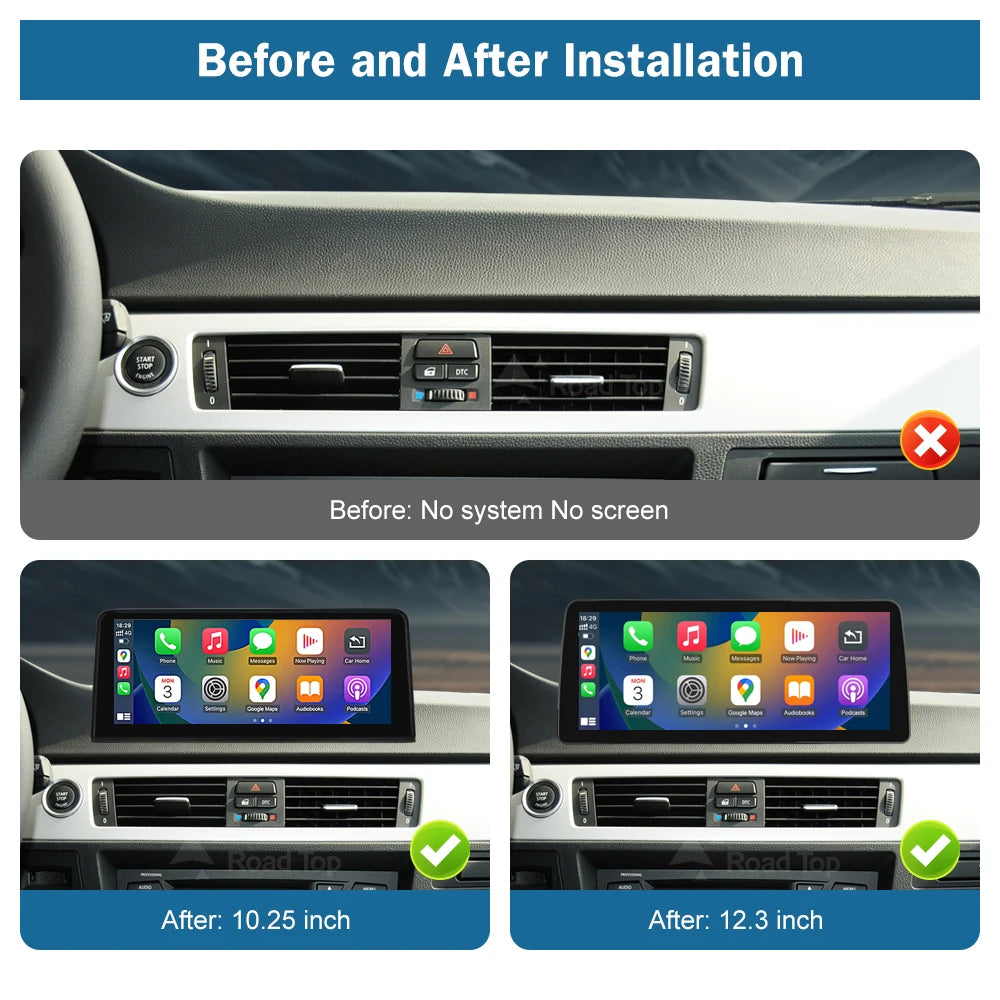 Road Top Wireless CarPlay Android Auto Linux Multimedia Display Screen For BMW Series 3 E9 | AUTOKITSHOP