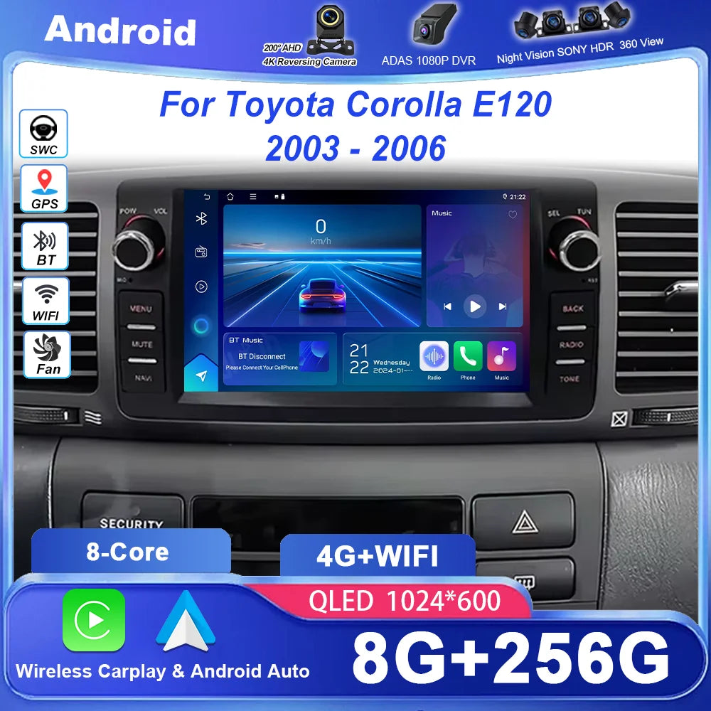 7'' Car Radio Android For Toyota Corolla E120 2003-2006 Auto Carplay Multimedia Player Aut