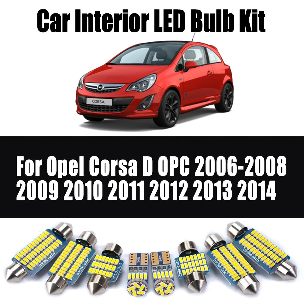11-Piece LED Interior Light Kit for Opel Corsa D OPC 2006-2011 - Canbus Dome Map Door Trunk Bulbs | AUTOKITSHOP