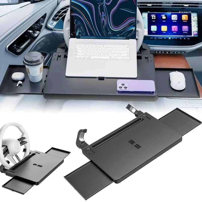 Food Tray Desk Auto Steering Wheel Tray Mount Car Tray Table Folding Laptop Desk Adjustable Wate - Automotive LED Light
