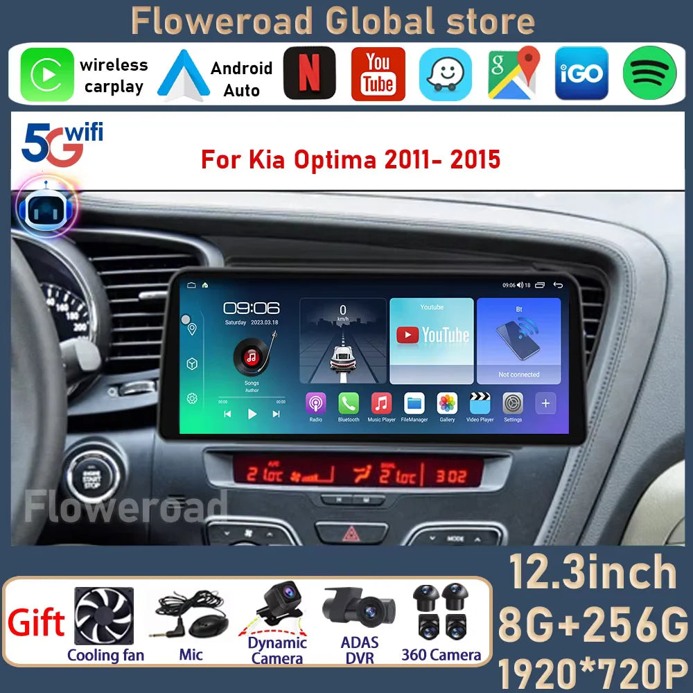 12.3 inch 2400*900 Android 15 For Kia Optima 2011 - 2015 Multimedia Car GPS Navigation Rad | AUTOKITSHOP