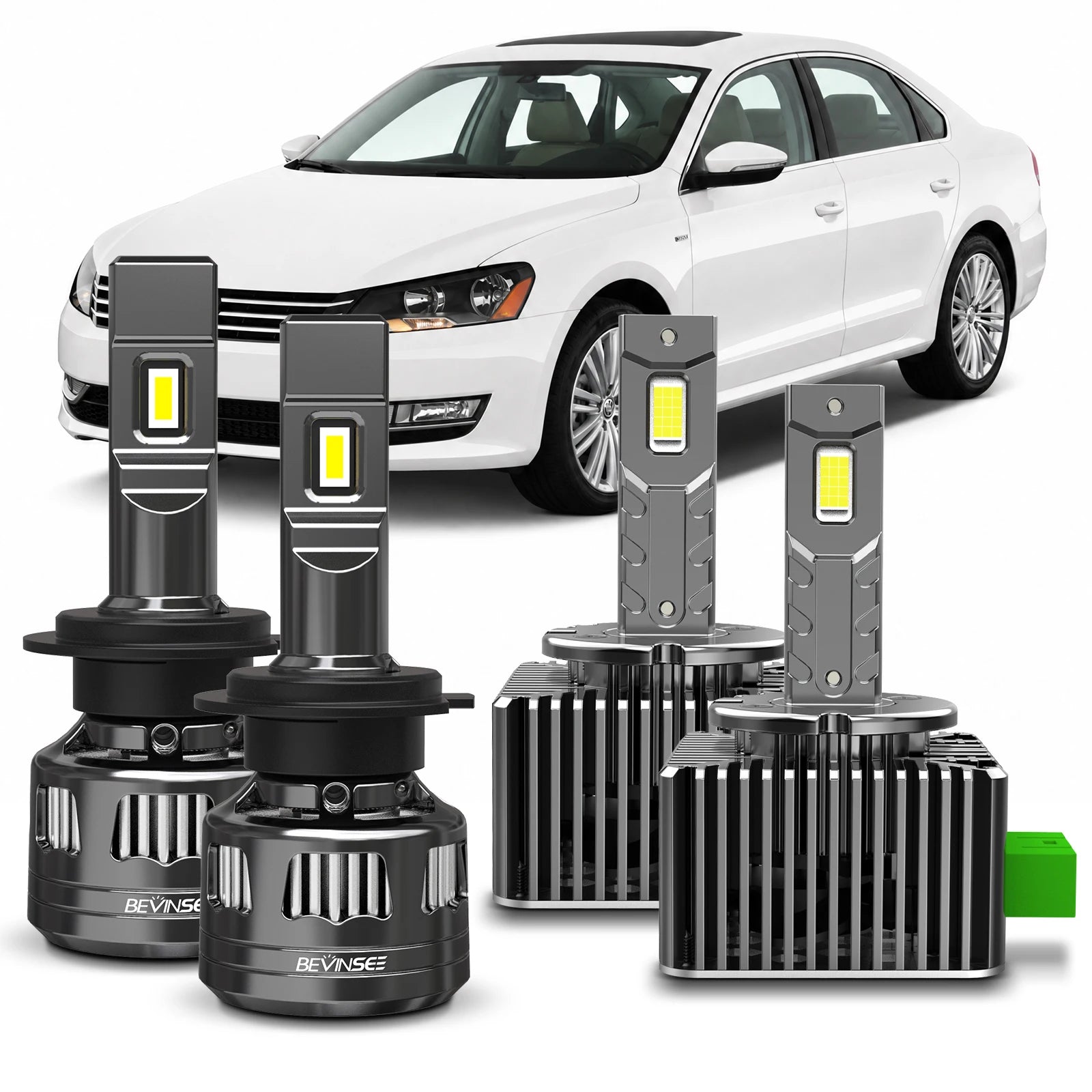 BEVINSEE D3S+H7 LED Headlight Bulbs Combo, Xenon HID&Halogen Replacement, CANBUS No Error