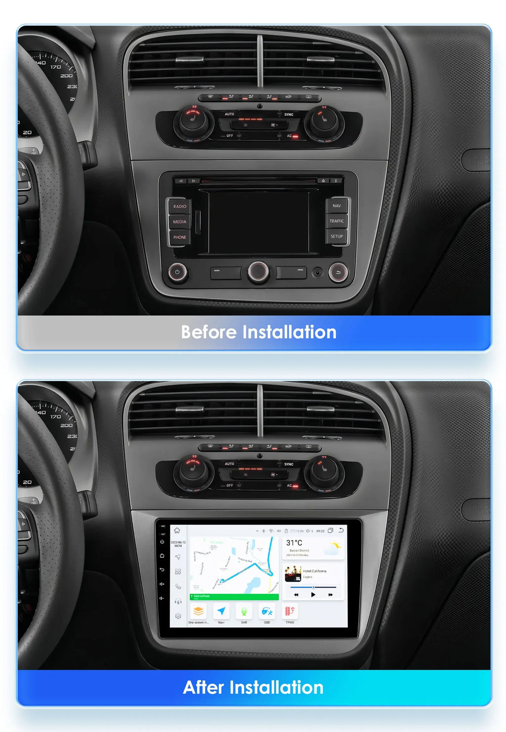 2din car intelligent systems radio for Seat Altea 2004-2015 Android Auto Carplay For Toled