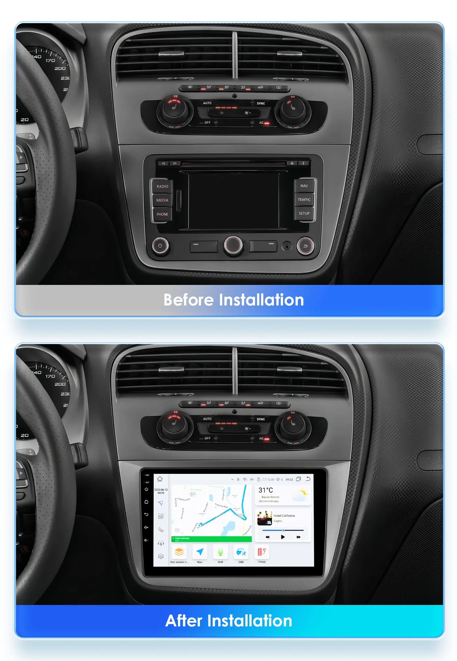 2din car intelligent systems radio for Seat Altea 2004-2015 Android Auto Carplay For Toled