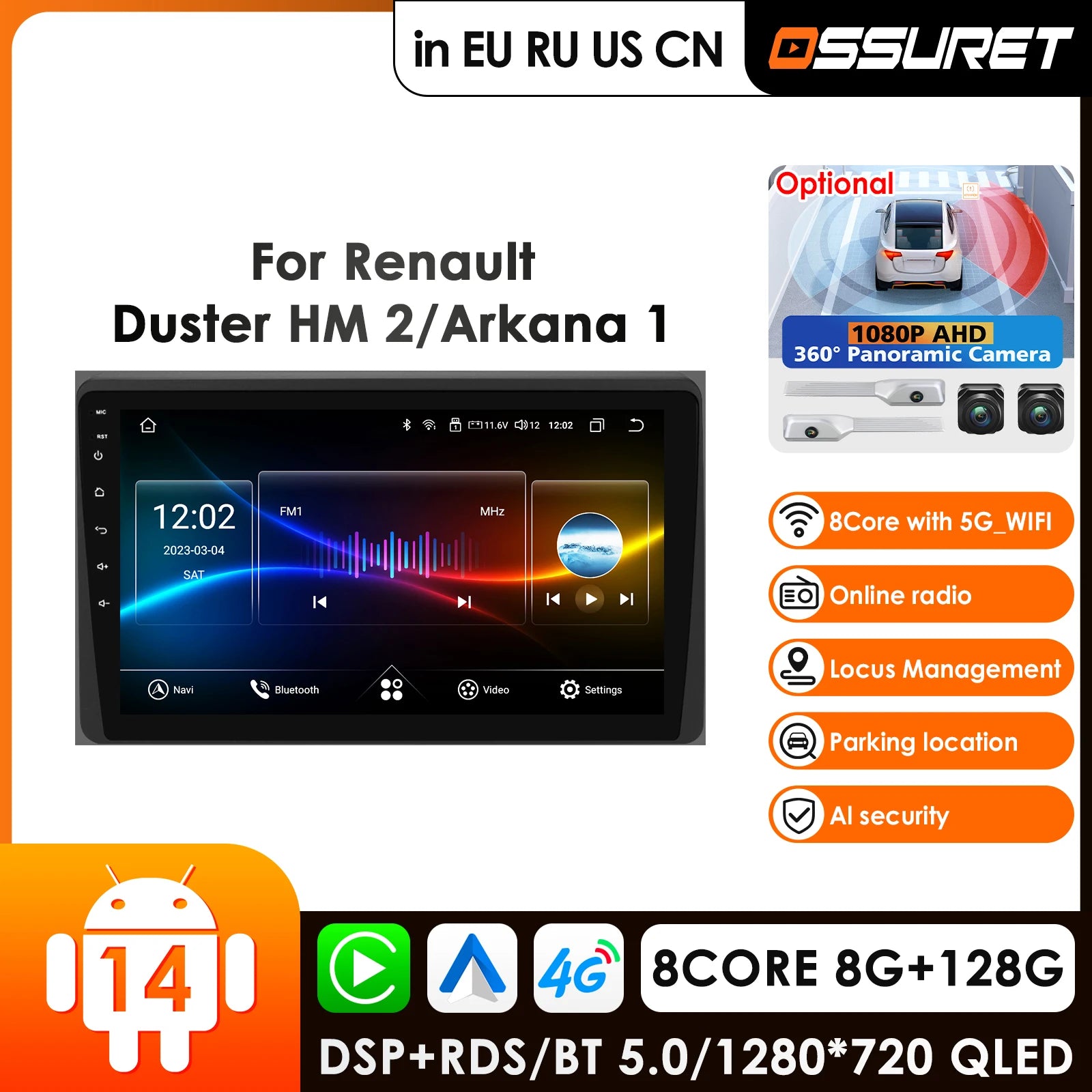 12.3" Car Radio GPS Android 14 for Renault Duster HM 2 2020-2021 Arkana I 2019-2021 - 4G AI Systems Carplay 2din Autorad